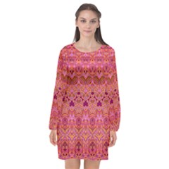 Boho Pink Pattern Long Sleeve Chiffon Shift Dress  by SpinnyChairDesigns