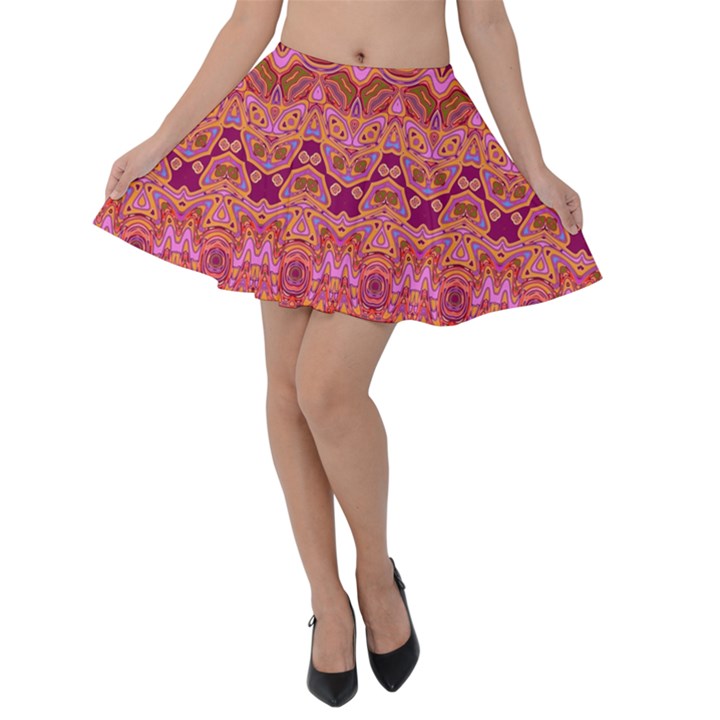 Boho Pink Pattern Velvet Skater Skirt