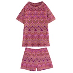 Boho Pink Pattern Kids  Swim Tee And Shorts Set by SpinnyChairDesigns