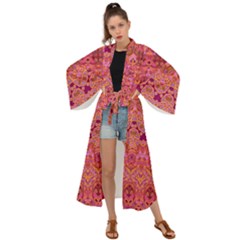 Boho Pink Pattern Maxi Kimono by SpinnyChairDesigns