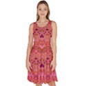 Boho Pink Pattern Knee Length Skater Dress With Pockets View1