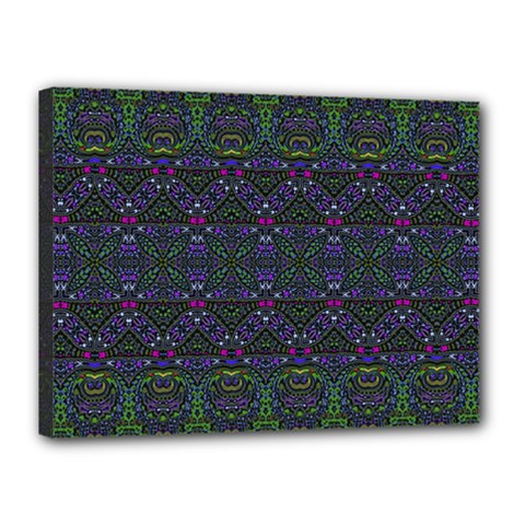 Boho Purple Green Pattern Canvas 16  X 12  (stretched) by SpinnyChairDesigns