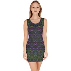 Boho Purple Green Pattern Bodycon Dress by SpinnyChairDesigns