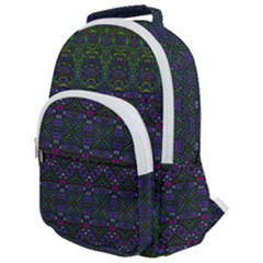 Boho Purple Green Pattern Rounded Multi Pocket Backpack by SpinnyChairDesigns