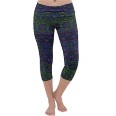 Boho Purple Green Pattern Capri Yoga Leggings by SpinnyChairDesigns