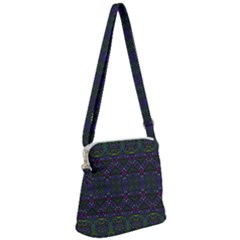 Boho Purple Green Pattern Zipper Messenger Bag by SpinnyChairDesigns