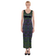 Boho Purple Green Pattern Fitted Maxi Dress by SpinnyChairDesigns