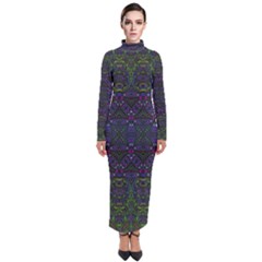 Boho Purple Green Pattern Turtleneck Maxi Dress by SpinnyChairDesigns