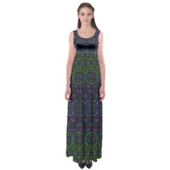 Boho Purple Green Pattern Empire Waist Maxi Dress by SpinnyChairDesigns