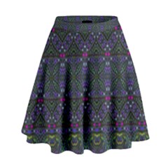 Boho Purple Green Pattern High Waist Skirt by SpinnyChairDesigns