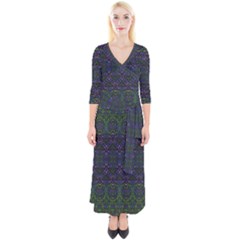 Boho Purple Green Pattern Quarter Sleeve Wrap Maxi Dress by SpinnyChairDesigns