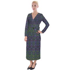 Boho Purple Green Pattern Velvet Maxi Wrap Dress by SpinnyChairDesigns