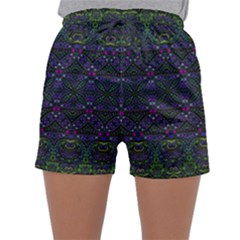 Boho Purple Green Pattern Sleepwear Shorts by SpinnyChairDesigns