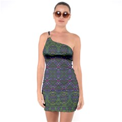 Boho Purple Green Pattern One Soulder Bodycon Dress by SpinnyChairDesigns