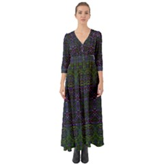 Boho Purple Green Pattern Button Up Boho Maxi Dress by SpinnyChairDesigns