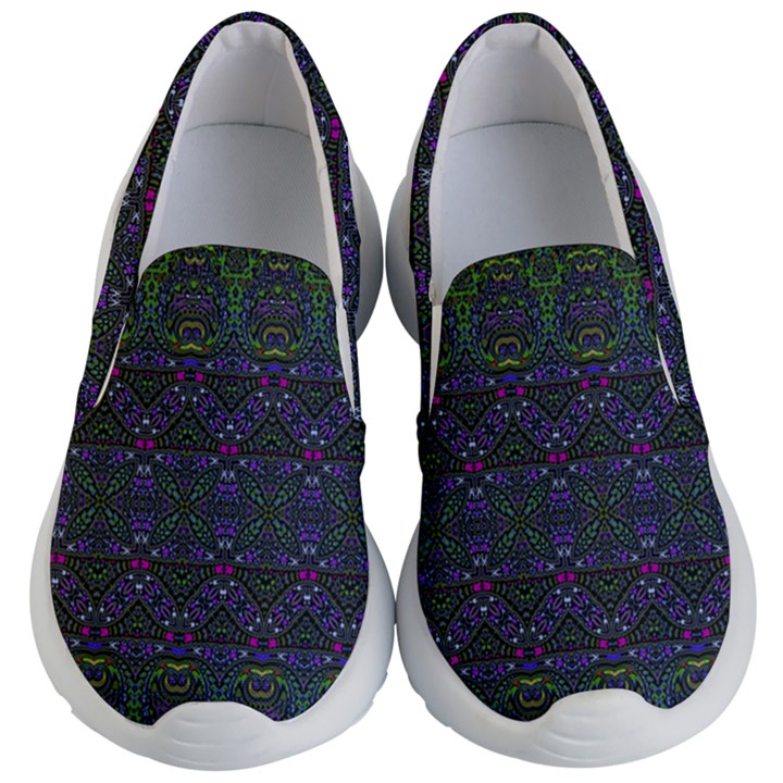 Boho Purple Green Pattern Kids Lightweight Slip Ons