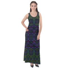 Boho Purple Green Pattern Sleeveless Velour Maxi Dress by SpinnyChairDesigns