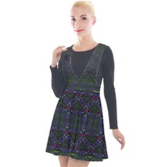 Boho Purple Green Pattern Plunge Pinafore Velour Dress by SpinnyChairDesigns