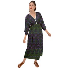 Boho Purple Green Pattern Grecian Style  Maxi Dress by SpinnyChairDesigns