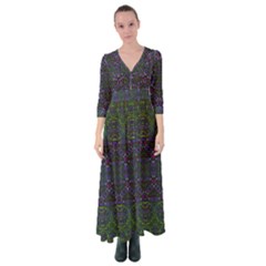 Boho Purple Green Pattern Button Up Maxi Dress by SpinnyChairDesigns