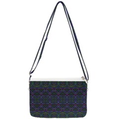 Boho Purple Green Pattern Double Gusset Crossbody Bag by SpinnyChairDesigns