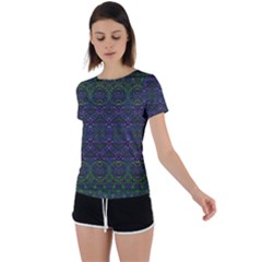 Boho Purple Green Pattern Back Circle Cutout Sports Tee