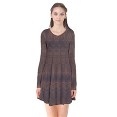 Boho Chocolate Brown Long Sleeve V-neck Flare Dress by SpinnyChairDesigns