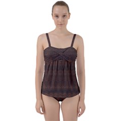 Boho Chocolate Brown Twist Front Tankini Set by SpinnyChairDesigns