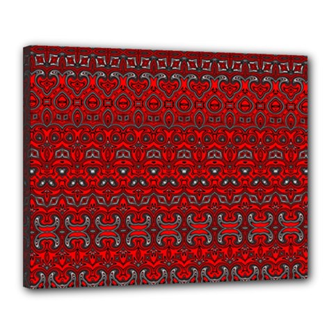 Boho Red Black Grey Canvas 20  X 16  (stretched) by SpinnyChairDesigns