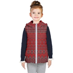 Boho Red Black Grey Kids  Hooded Puffer Vest by SpinnyChairDesigns