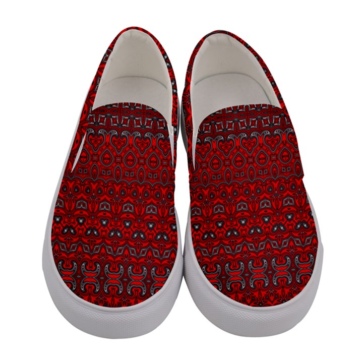 Boho Red Black Grey Women s Canvas Slip Ons