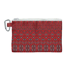 Boho Red Black Grey Canvas Cosmetic Bag (medium) by SpinnyChairDesigns