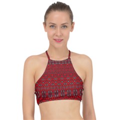 Boho Red Black Grey Racer Front Bikini Top by SpinnyChairDesigns