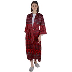 Boho Red Black Grey Maxi Satin Kimono by SpinnyChairDesigns