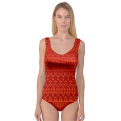 Boho Red Orange Princess Tank Leotard  by SpinnyChairDesigns