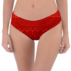 Boho Red Orange Reversible Classic Bikini Bottoms by SpinnyChairDesigns