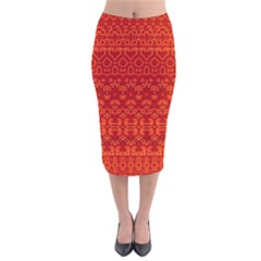 Boho Red Orange Velvet Midi Pencil Skirt by SpinnyChairDesigns