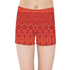 Boho Red Orange Kids  Sports Shorts by SpinnyChairDesigns