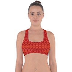 Boho Red Orange Cross Back Hipster Bikini Top  by SpinnyChairDesigns