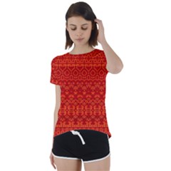 Boho Red Orange Short Sleeve Foldover Tee by SpinnyChairDesigns