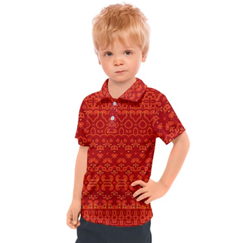 Boho Red Orange Kids  Polo Tee by SpinnyChairDesigns