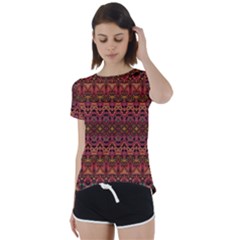 Boho Floral Pattern Short Sleeve Foldover Tee