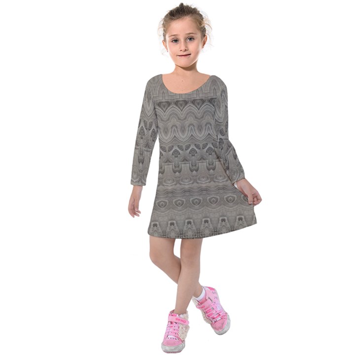 Boho Khaki  Kids  Long Sleeve Velvet Dress