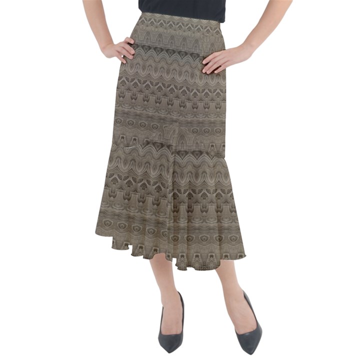 Boho Khaki  Midi Mermaid Skirt