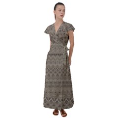 Boho Khaki  Flutter Sleeve Maxi Dress by SpinnyChairDesigns