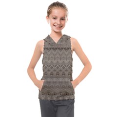 Boho Khaki  Kids  Sleeveless Hoodie by SpinnyChairDesigns