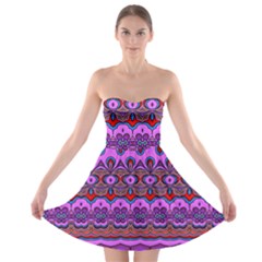 Boho Magenta Pattern Strapless Bra Top Dress by SpinnyChairDesigns