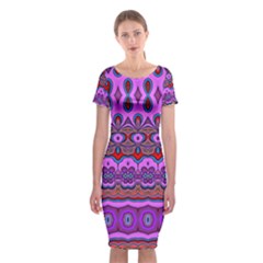 Boho Magenta Pattern Classic Short Sleeve Midi Dress by SpinnyChairDesigns