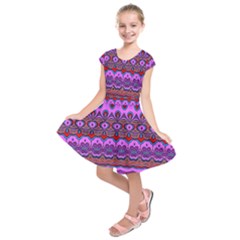 Boho Magenta Pattern Kids  Short Sleeve Dress by SpinnyChairDesigns