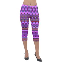 Boho Magenta Pattern Lightweight Velour Capri Leggings  by SpinnyChairDesigns